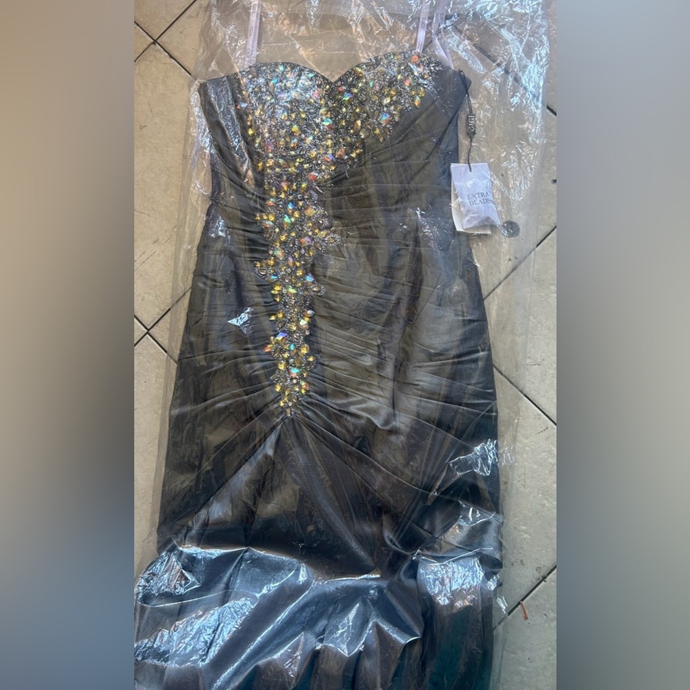 Silver Embellished Evening Dress with Iridescent Beading